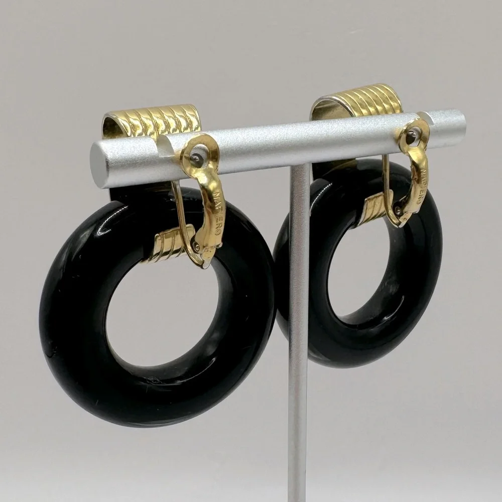 NAPIER Vintage Black & Gold Door Knocker Earrings - Picture 4 of 13